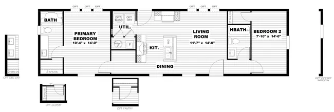 The SPIRIT Floor Plan. This Manufactured Mobile Home features 2 bedrooms and 2 baths.