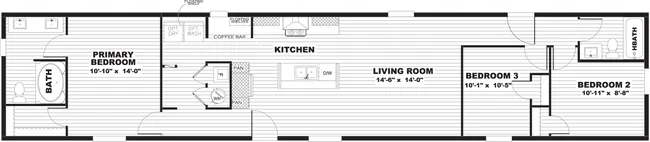 The SYDNEY Floor Plan. This Manufactured Mobile Home features 3 bedrooms and 2 baths.
