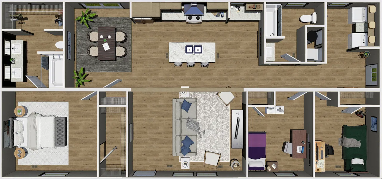 The EXPLORER NEW Floor Plan. This Manufactured Mobile Home features 3 bedrooms and 2 baths.