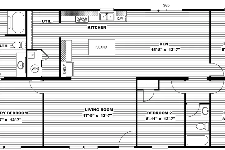 The MARVEL 4 Floor Plan. This Manufactured Mobile Home features 4 bedrooms and 2 baths.