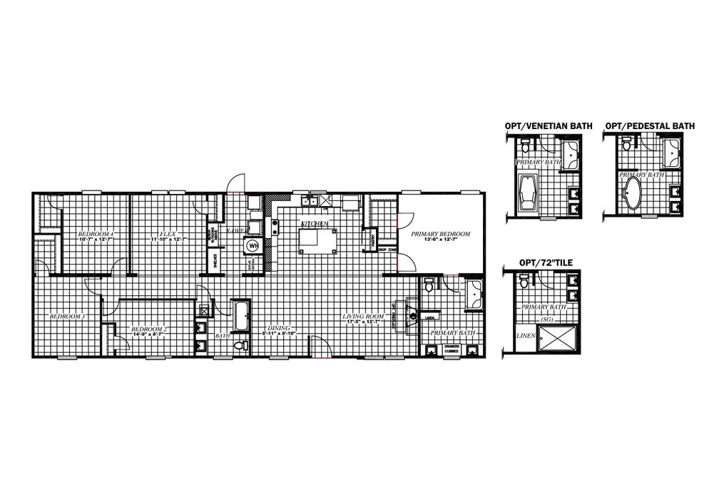 The FARM HOUSE BREEZE 72 Floor Plan. This Manufactured Mobile Home features 4 bedrooms and 2 baths.