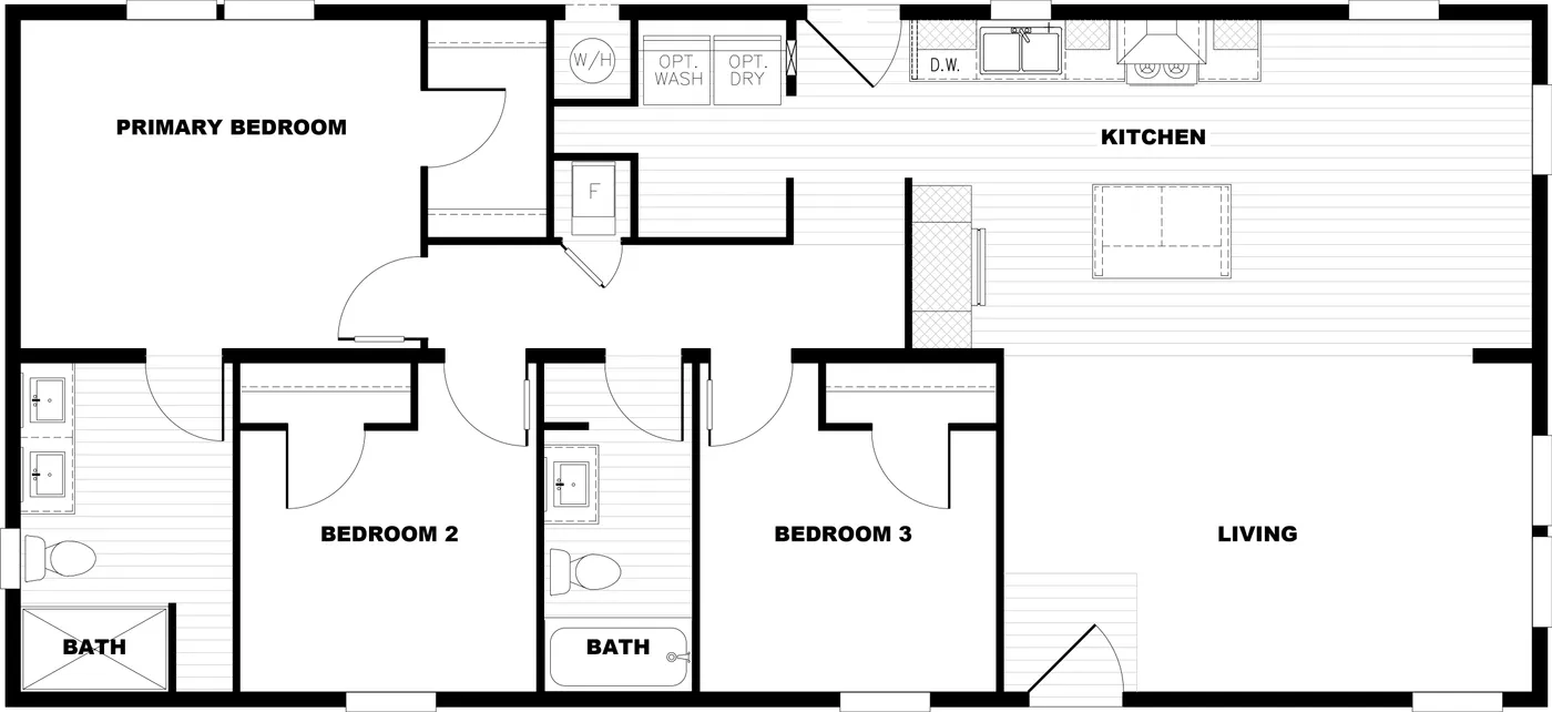 The CMH TEM2452-3A AFRICA Floor Plan. This Manufactured Mobile Home features 3 bedrooms and 2 baths.