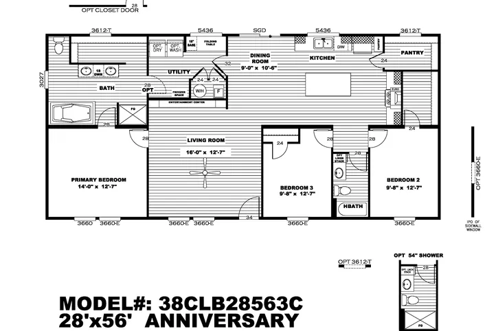 The THE ANNIVERSARY 2.1 Floor Plan. This Manufactured Mobile Home features 3 bedrooms and 2 baths.