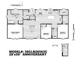 The THE ANNIVERSARY 2.1 Floor Plan. This Manufactured Mobile Home features 3 bedrooms and 2 baths.