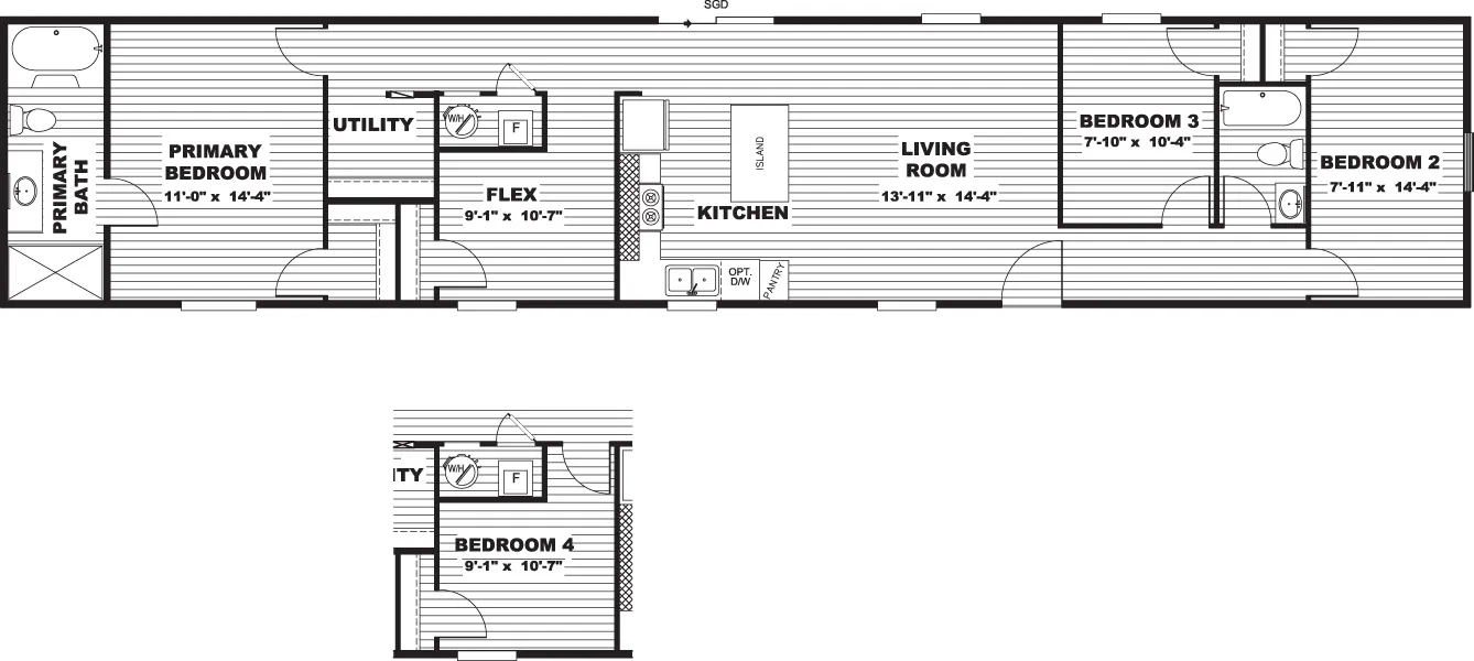 The ASPEN Floor Plan. This Manufactured Mobile Home features 3 bedrooms and 2 baths.