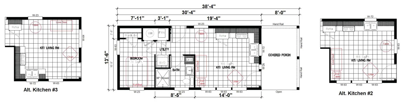 The CASITA 30-1M+8'PORCH DREAM Floor Plan. This Manufactured Mobile Home features 1 bedroom and 1 bath.