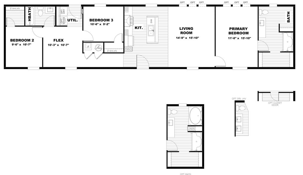The BALANCE Floor Plan. This Manufactured Mobile Home features 3 bedrooms and 2 baths.