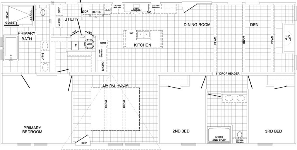 The THE VALHALLA Floor Plan. This Manufactured Mobile Home features 3 bedrooms and 2 baths.