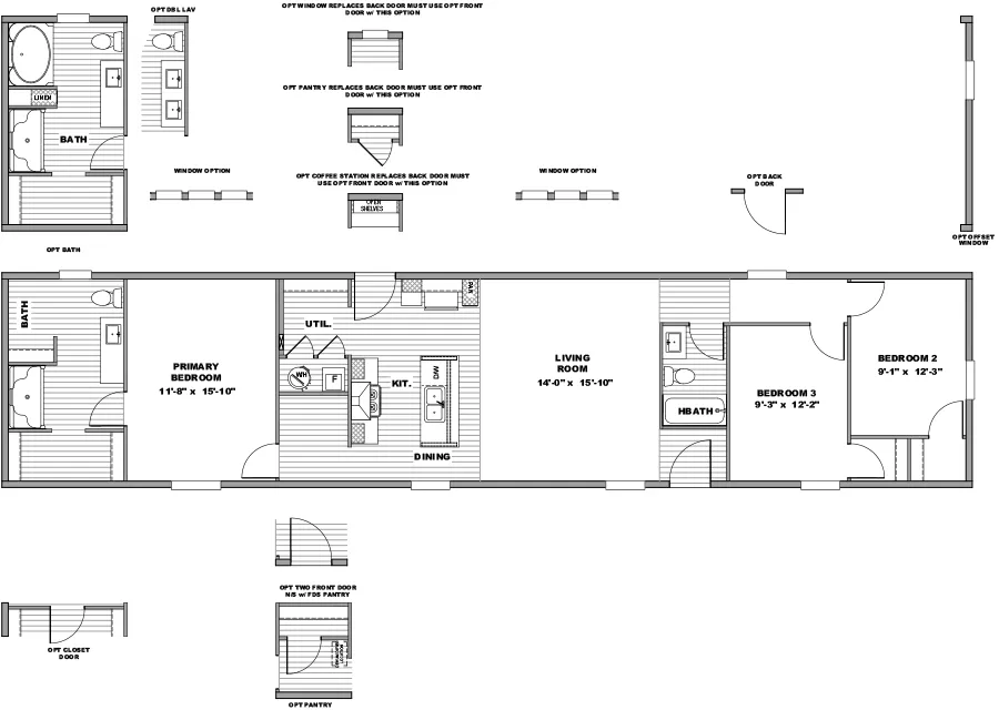 The SENSATION Floor Plan. This Manufactured Mobile Home features 3 bedrooms and 2 baths.