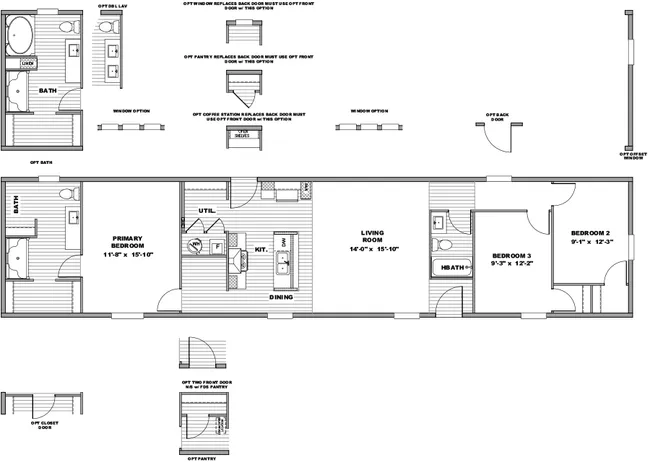 The SENSATION Floor Plan. This Manufactured Mobile Home features 3 bedrooms and 2 baths.