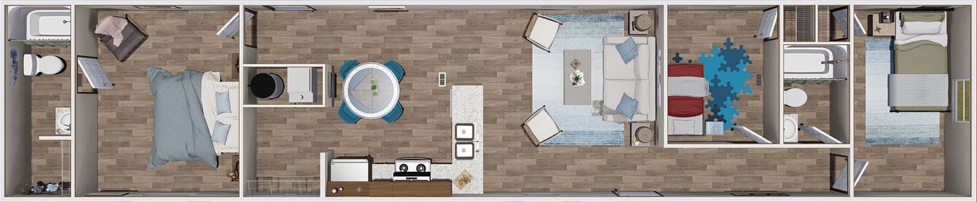 The ELATION Floor Plan. This Manufactured Mobile Home features 3 bedrooms and 2 baths.