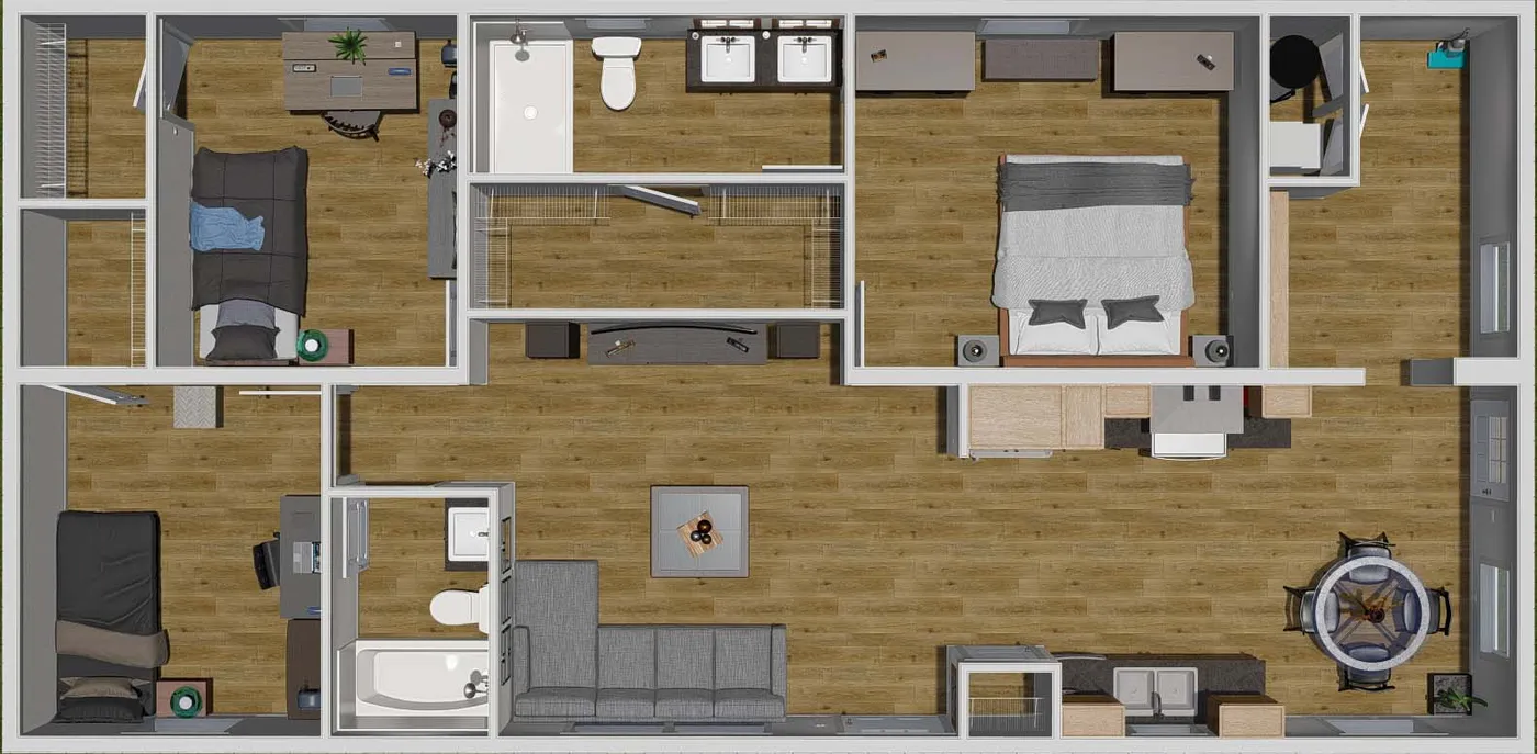 The HERE COMES/SUN 4824-32-1 TEMPO Floor Plan. This Manufactured Mobile Home features 3 bedrooms and 2 baths.