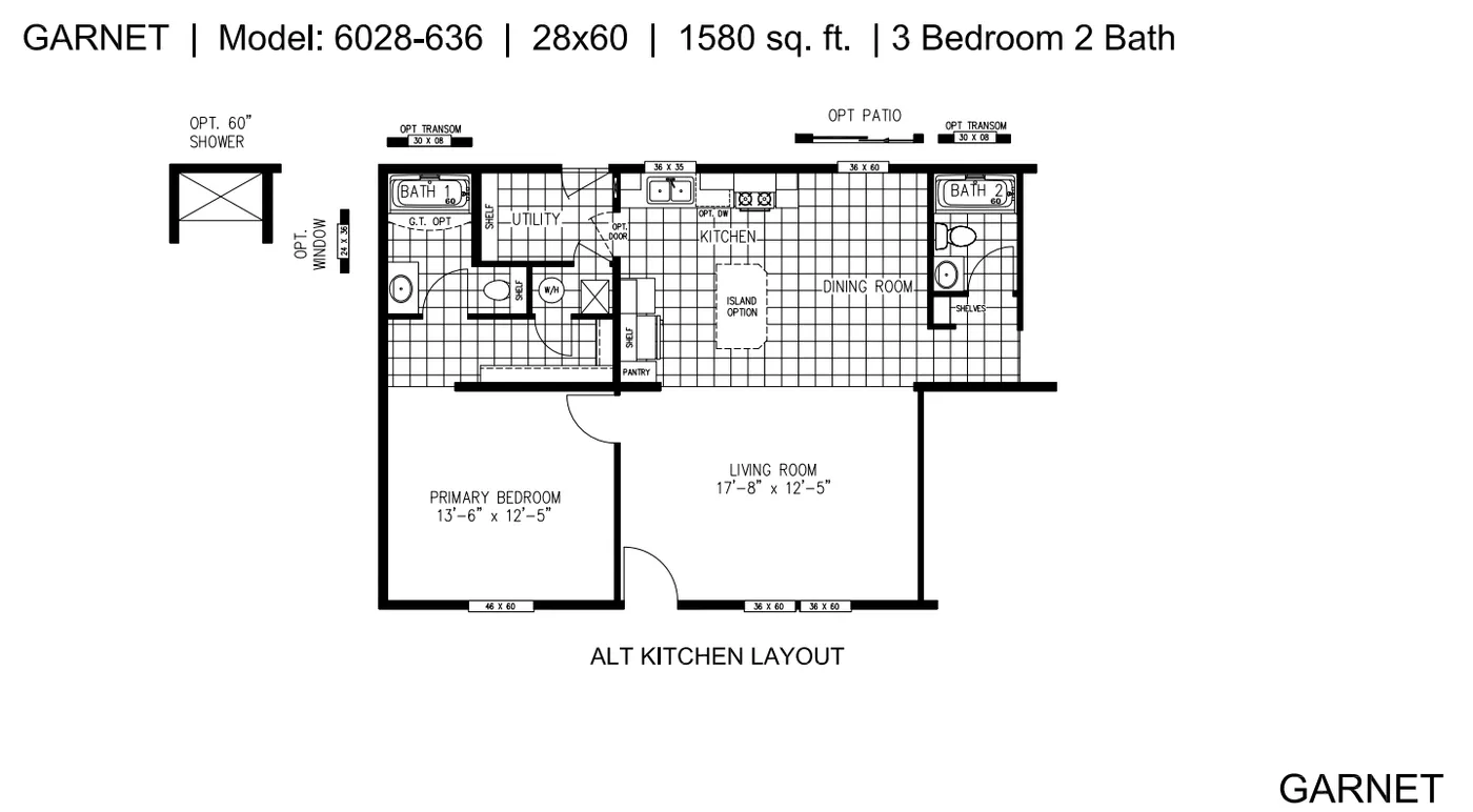 The GARNET ALT KITCHEN Floor Plan.