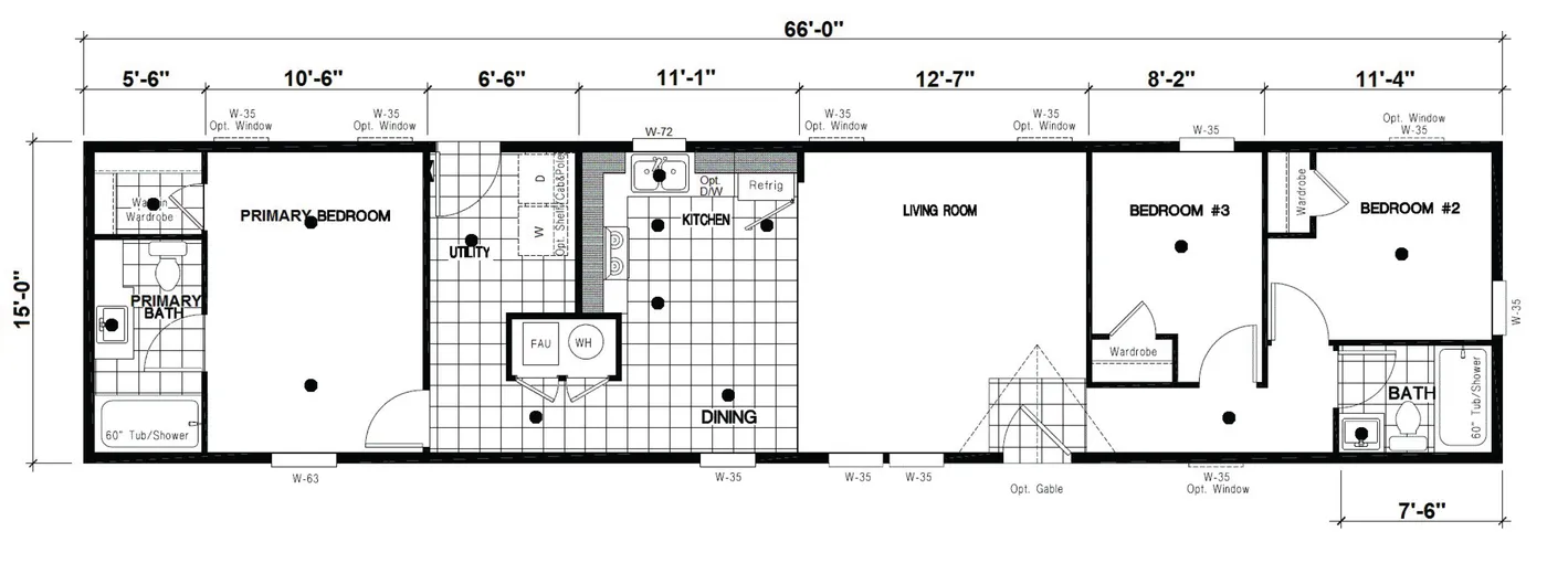 The DRM661N 1566'            DREAM Floor Plan. This Manufactured Mobile Home features 3 bedrooms and 2 baths.