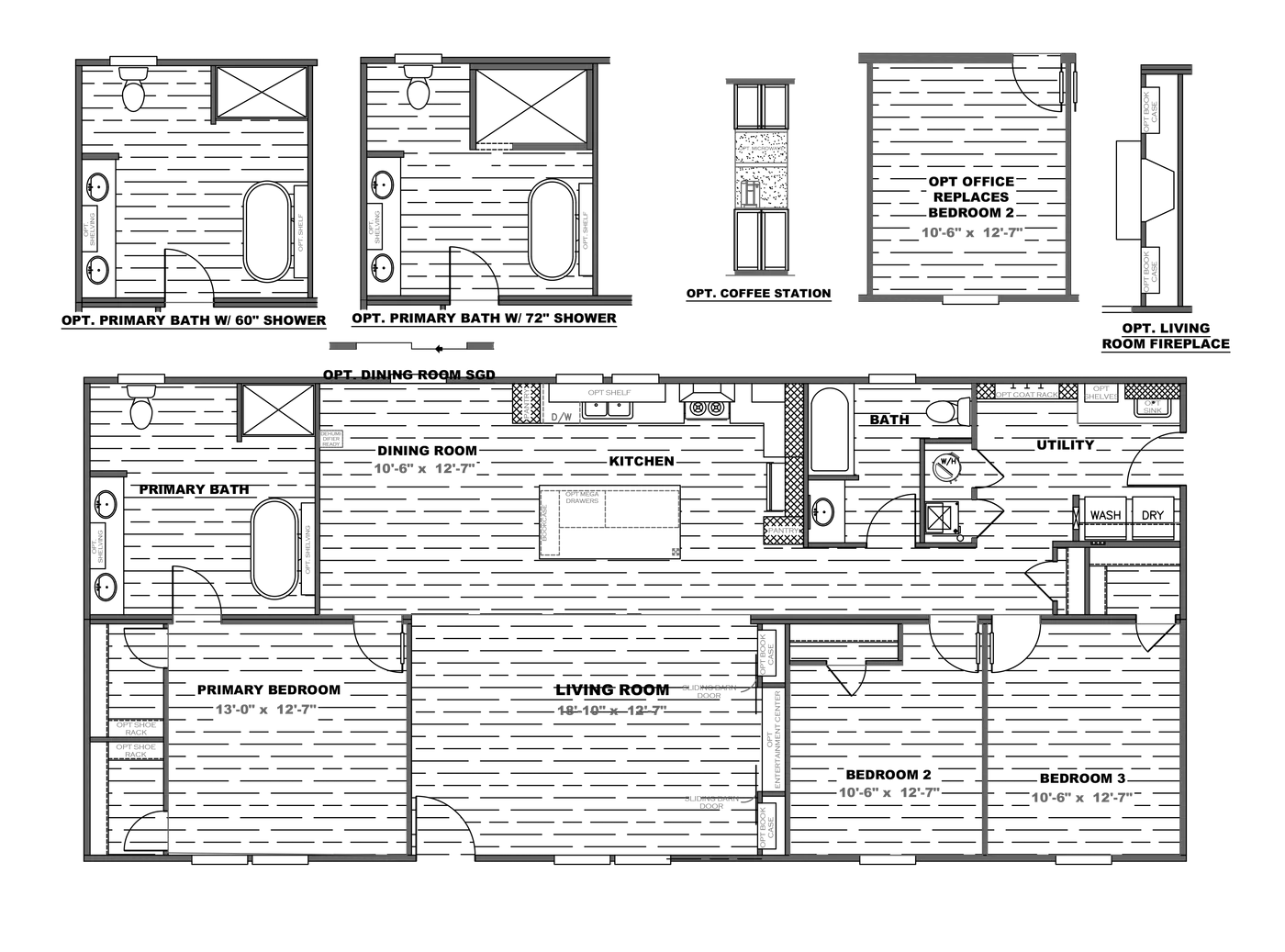 The THE RESERVE 60 Floor Plan. This Manufactured Mobile Home features 3 bedrooms and 2 baths.