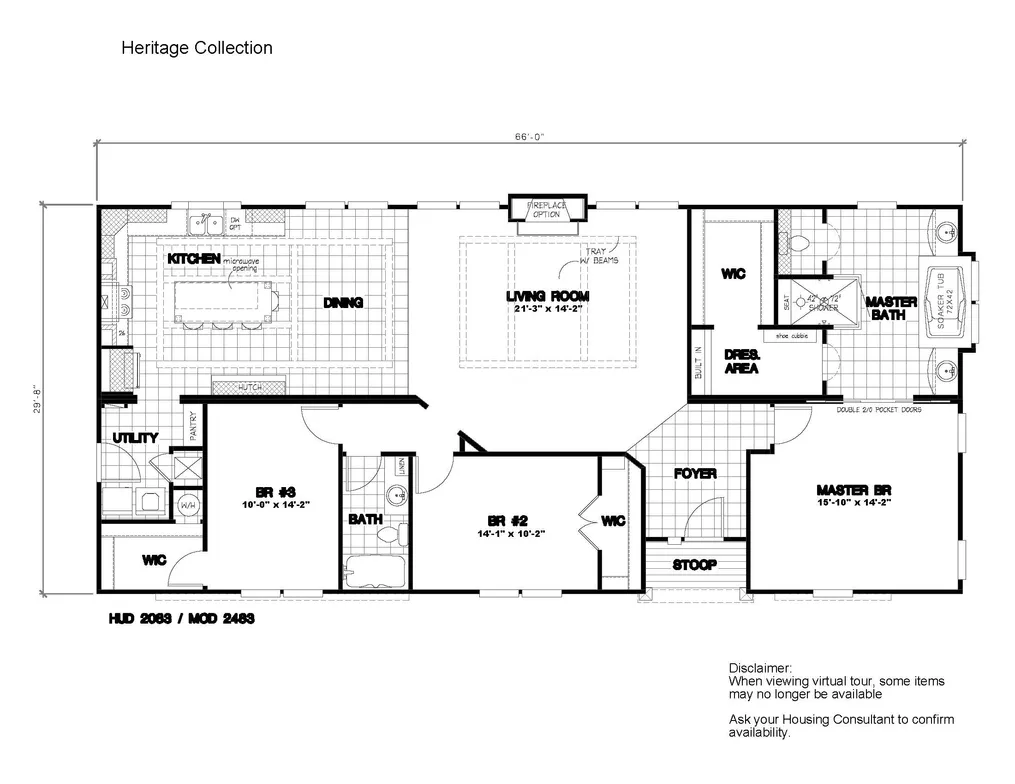 The 2483 HERITAGE Floor Plan. This Modular Home features 3 bedrooms and 2 baths.