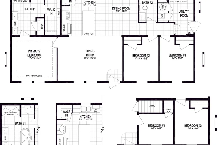 The SOMERSET DR/5228-MS012-1 SECT Floor Plan. This Manufactured Mobile Home features 3 bedrooms and 2 baths.