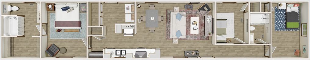 The DESIRE Floor Plan. This Manufactured Mobile Home features 3 bedrooms and 2 baths.