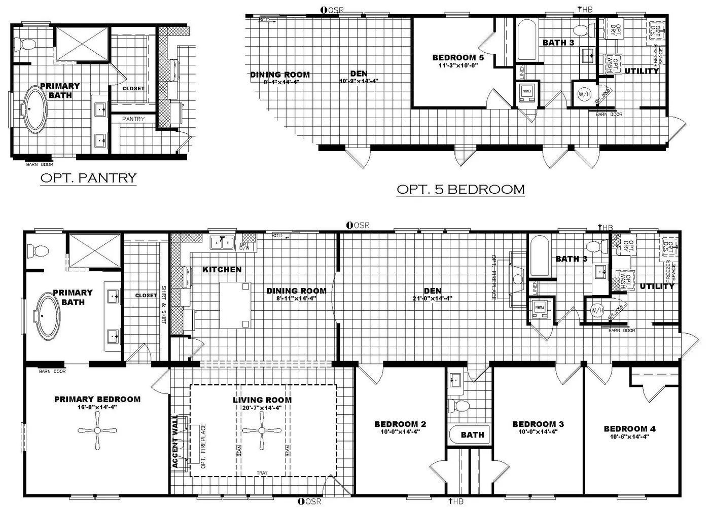 The THE ATLAS Floor Plan. This Manufactured Mobile Home features 4 bedrooms and 3 baths.