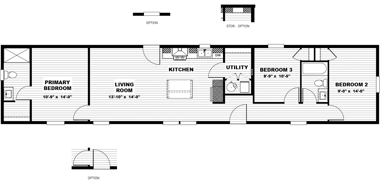 The WALK THE LINE Floor Plan. This Manufactured Mobile Home features 3 bedrooms and 2 baths.