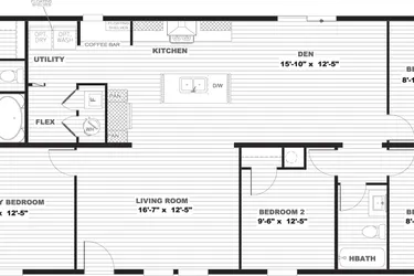 The BOONE Floor Plan. This Manufactured Mobile Home features 4 bedrooms and 2 baths.