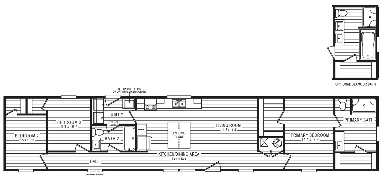 The 5406 "PINEHAVEN" 7616 Floor Plan. This Manufactured Mobile Home features 3 bedrooms and 2 baths.