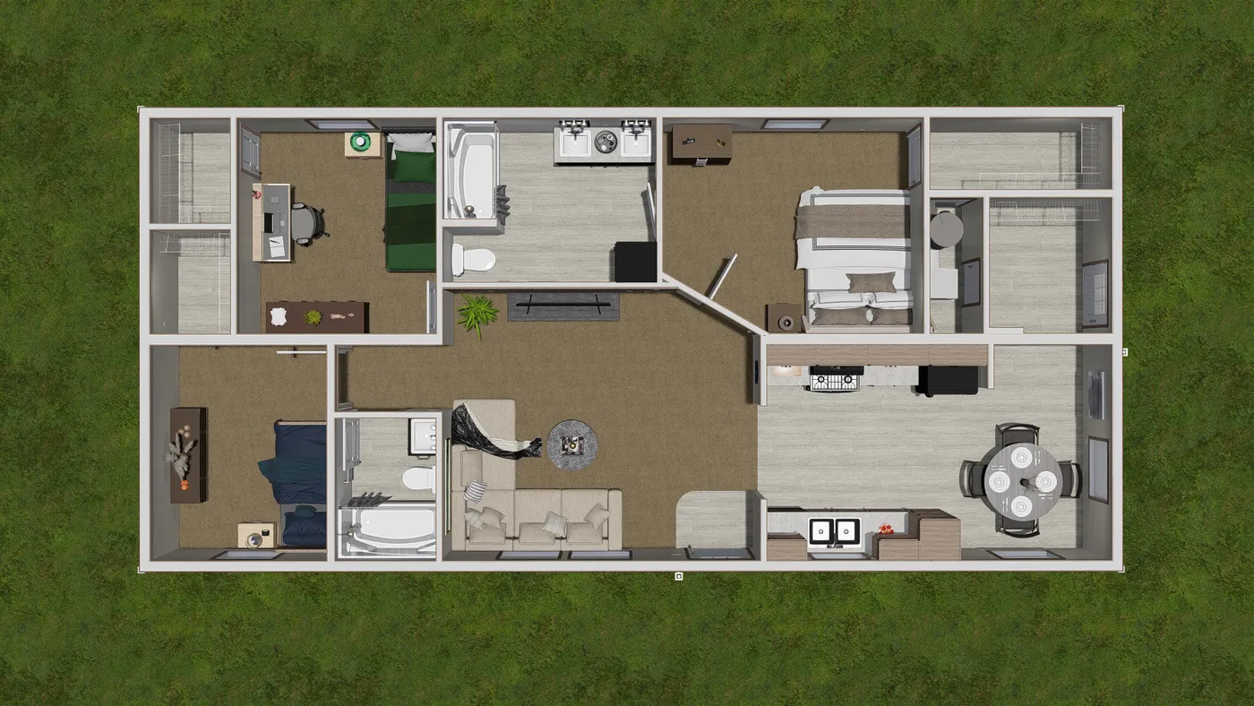 The 4824-E734 THE PULSE Floor Plan. This Manufactured Mobile Home features 3 bedrooms and 2 baths.