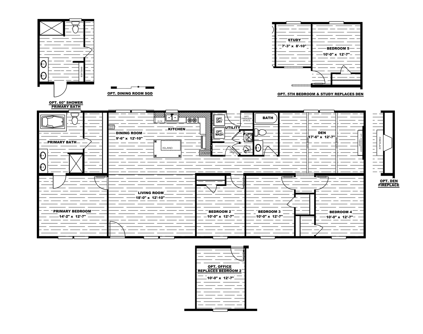 The TRADITION 2868B Floor Plan. This Manufactured Mobile Home features 4 bedrooms and 2 baths.