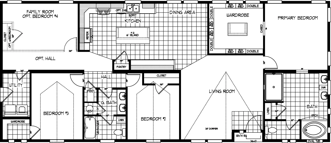 The ENCHANTMENT 3070A Floor Plan. This Manufactured Mobile Home features 3 bedrooms and 2 baths.