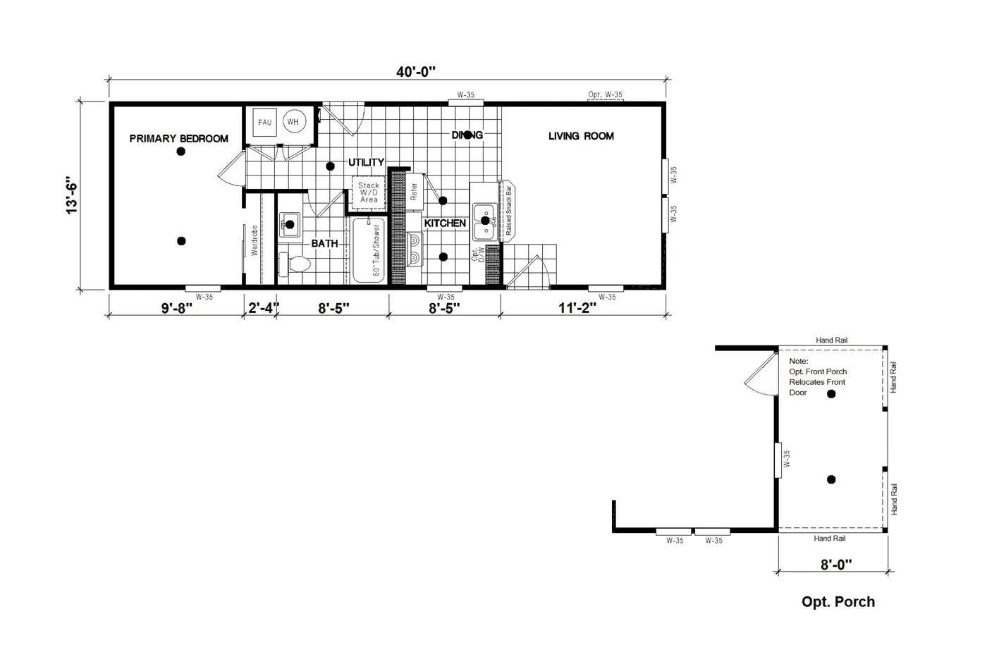 The DRM401M 40'              DREAM Floor Plan. This Manufactured Mobile Home features 1 bedroom and 1 bath.