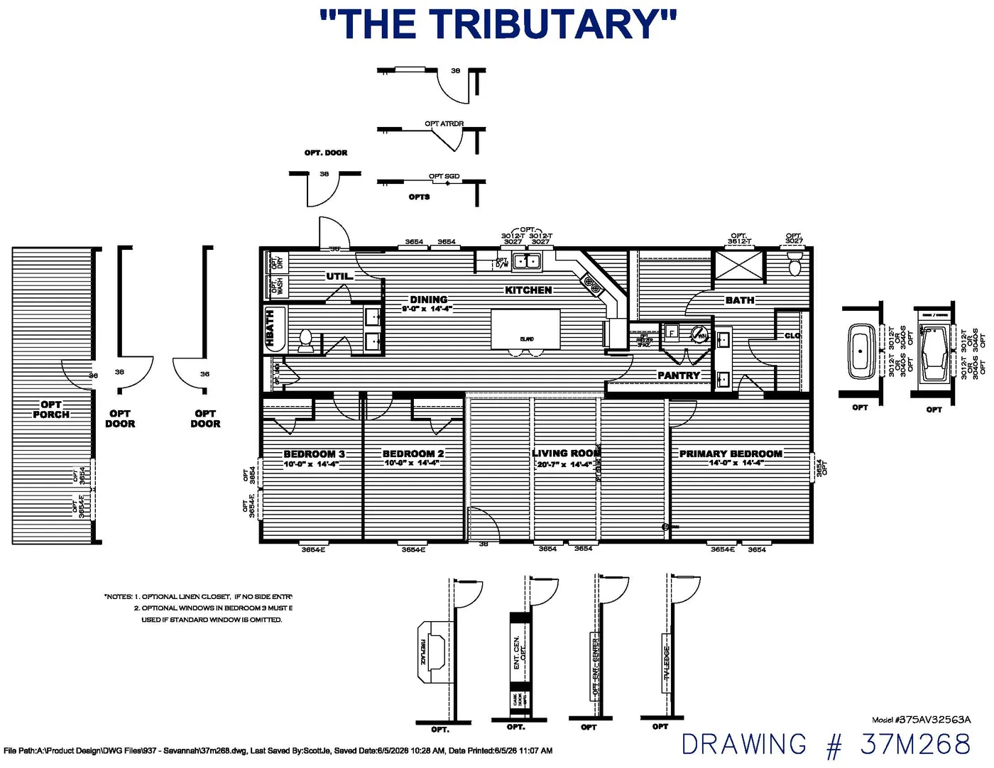 The THE TRIBUTARY Floor Plan. This Manufactured Mobile Home features 3 bedrooms and 2 baths.