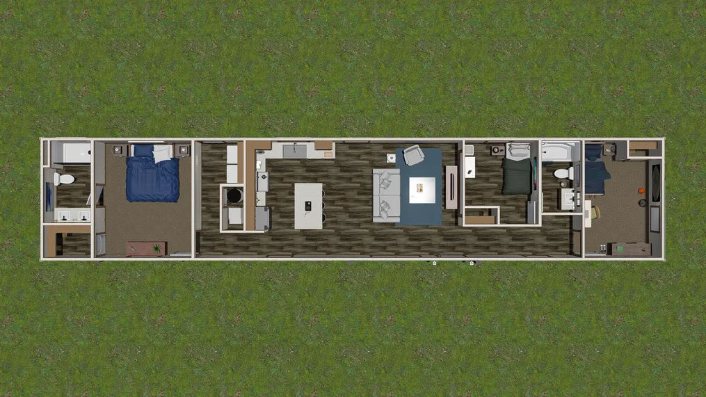 The TRINITY 76 Floor Plan. This Manufactured Mobile Home features 3 bedrooms and 2 baths.