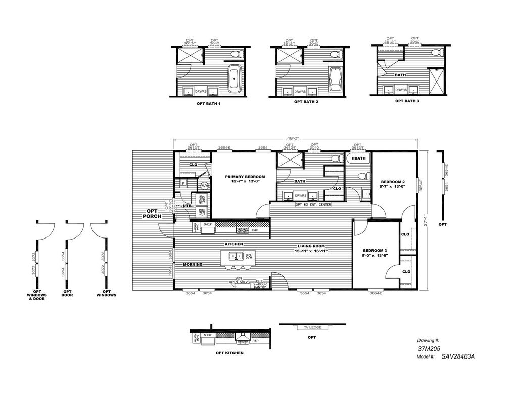 The NORTHSHORE Floor Plan. This Home features 3 bedrooms and 2 baths.