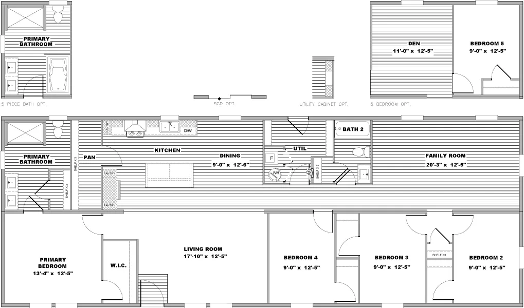 The OCTAVE Floor Plan. This Manufactured Mobile Home features 4 bedrooms and 2 baths.