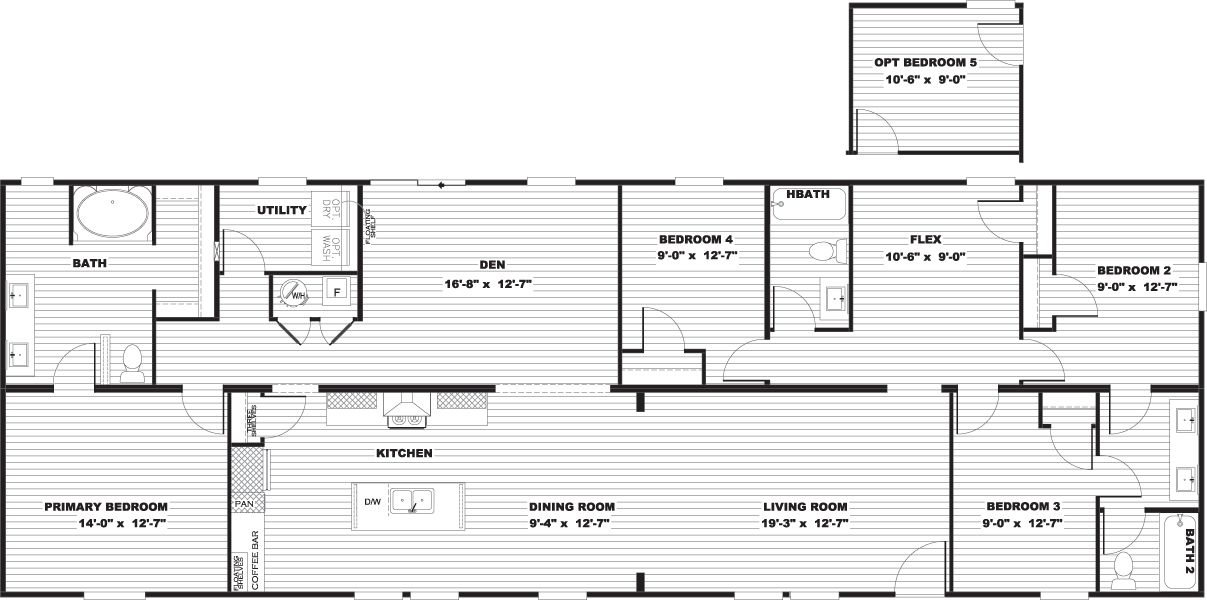 The RAINIER Floor Plan. This Manufactured Mobile Home features 4 bedrooms and 3 baths.