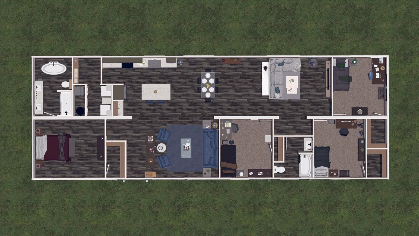The TINSLEY Floor Plan. This Manufactured Mobile Home features 4 bedrooms and 2 baths.