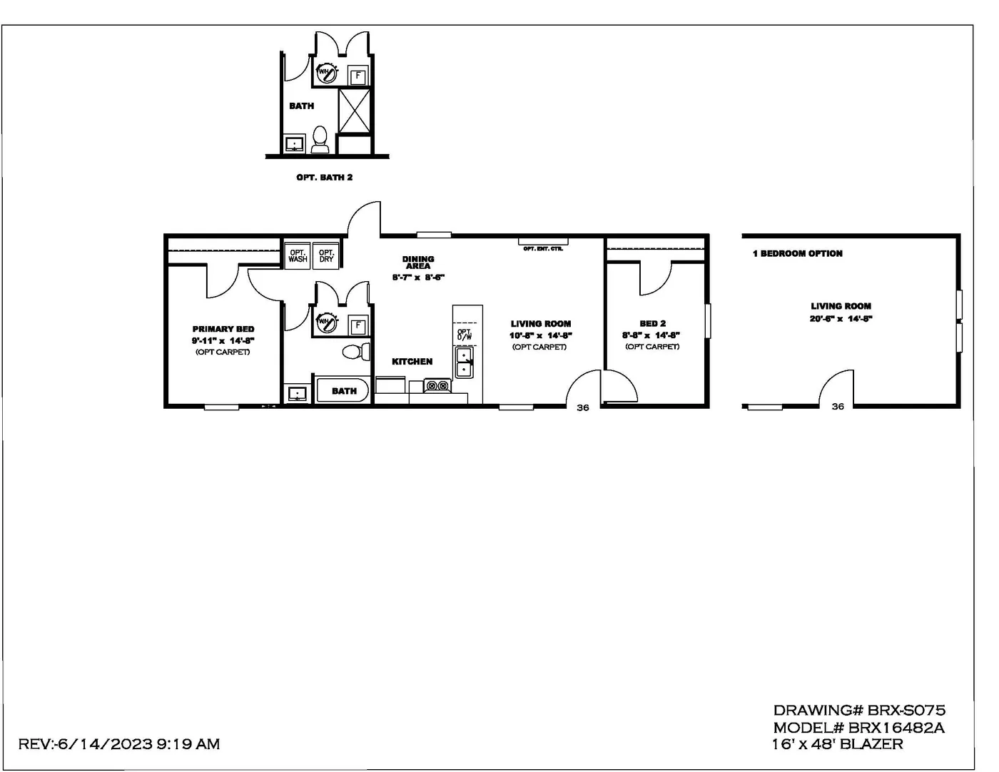 The BLAZER 48 A Floor Plan. This Manufactured Mobile Home features 2 bedrooms and 1 bath.