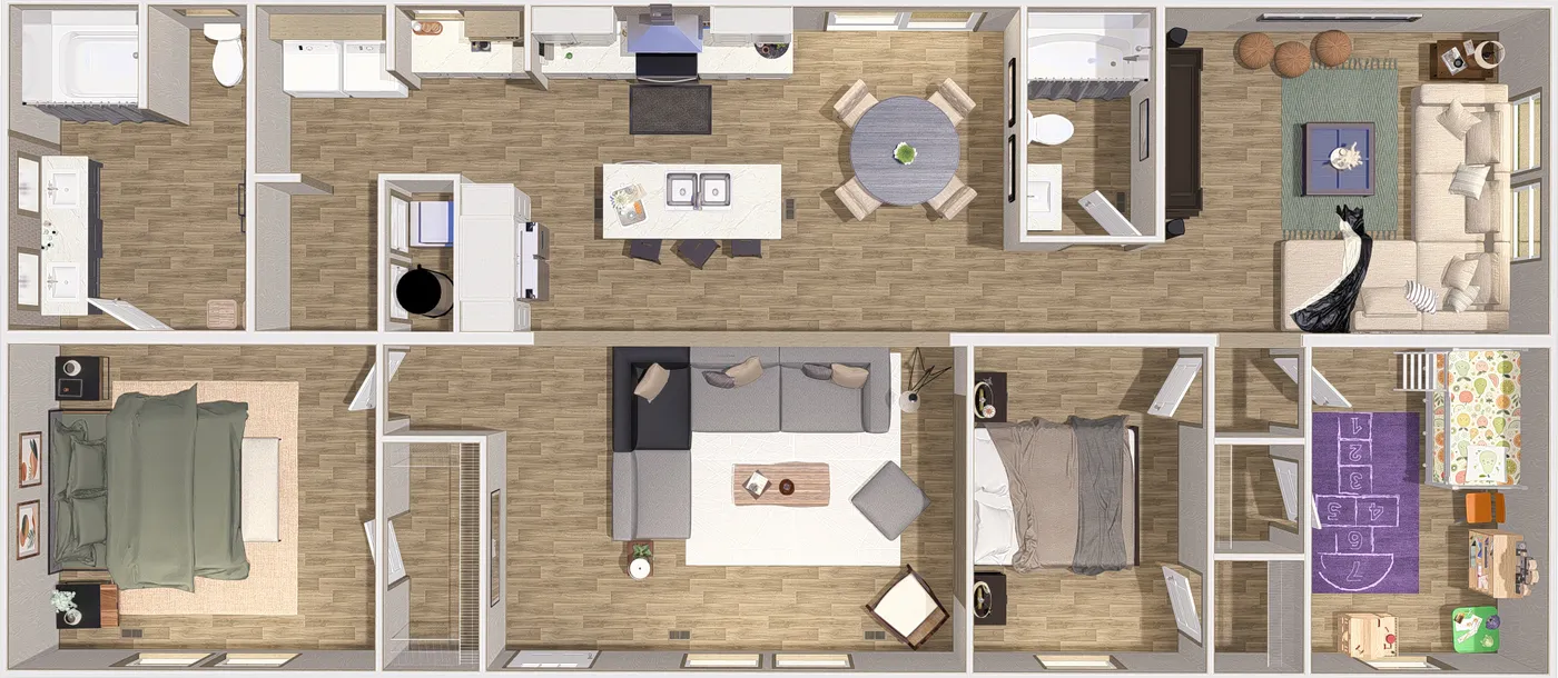 The FIJI Floor Plan. This Manufactured Mobile Home features 3 bedrooms and 2 baths.