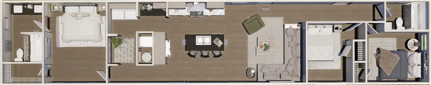 The SYDNEY Floor Plan. This Manufactured Mobile Home features 3 bedrooms and 2 baths.