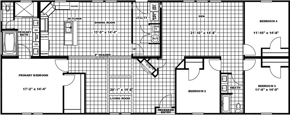The THE FREEDOM XL 3276 4BR Floor Plan. This Manufactured Mobile Home features 4 bedrooms and 2 baths.