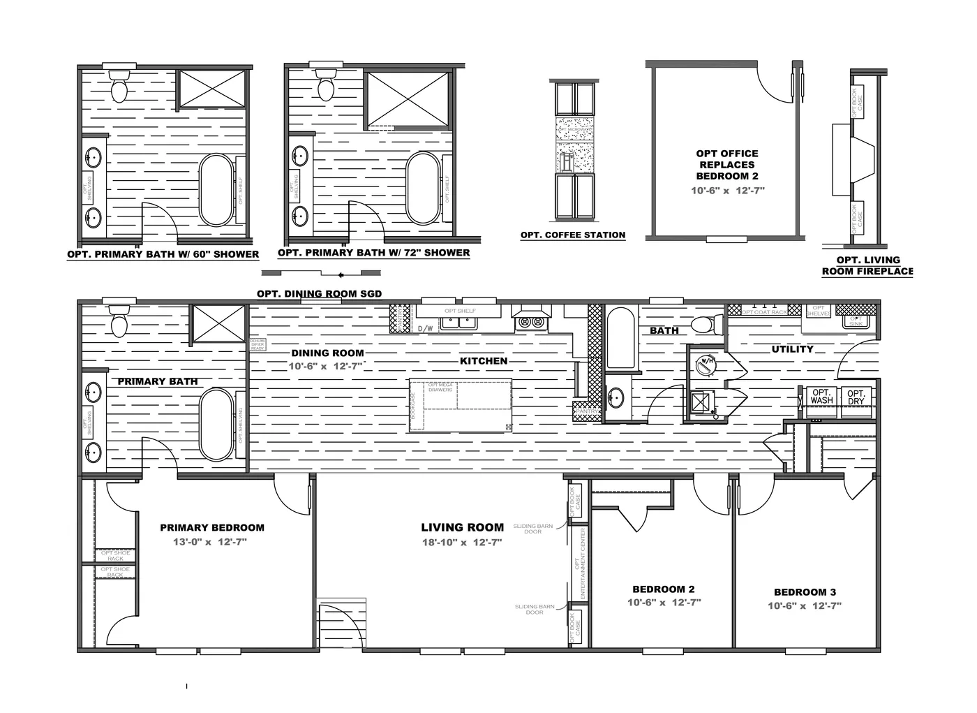 The THE RESERVE 60 Floor Plan. This Manufactured Mobile Home features 3 bedrooms and 2 baths.