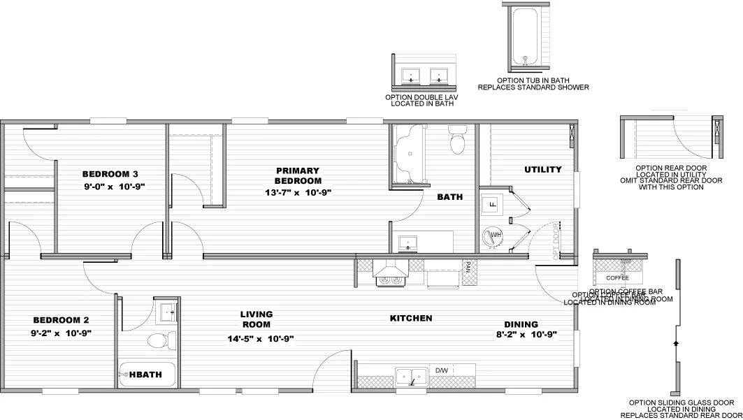 The THE BLAST Floor Plan. This Manufactured Mobile Home features 3 bedrooms and 2 baths.