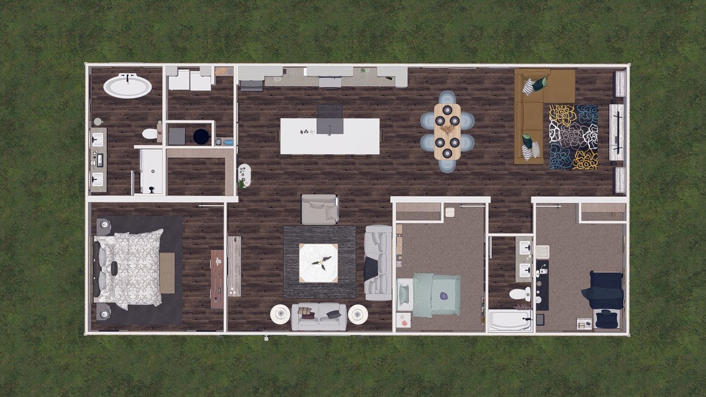 The ISABELLA ELITE Floor Plan. This Manufactured Mobile Home features 3 bedrooms and 2 baths.
