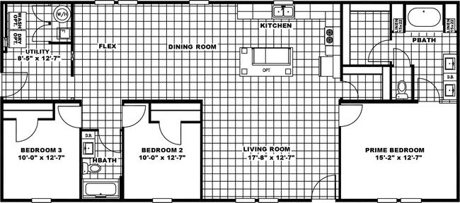 The THE ELITE 60 Floor Plan. This Manufactured Mobile Home features 4 bedrooms and 2 baths.