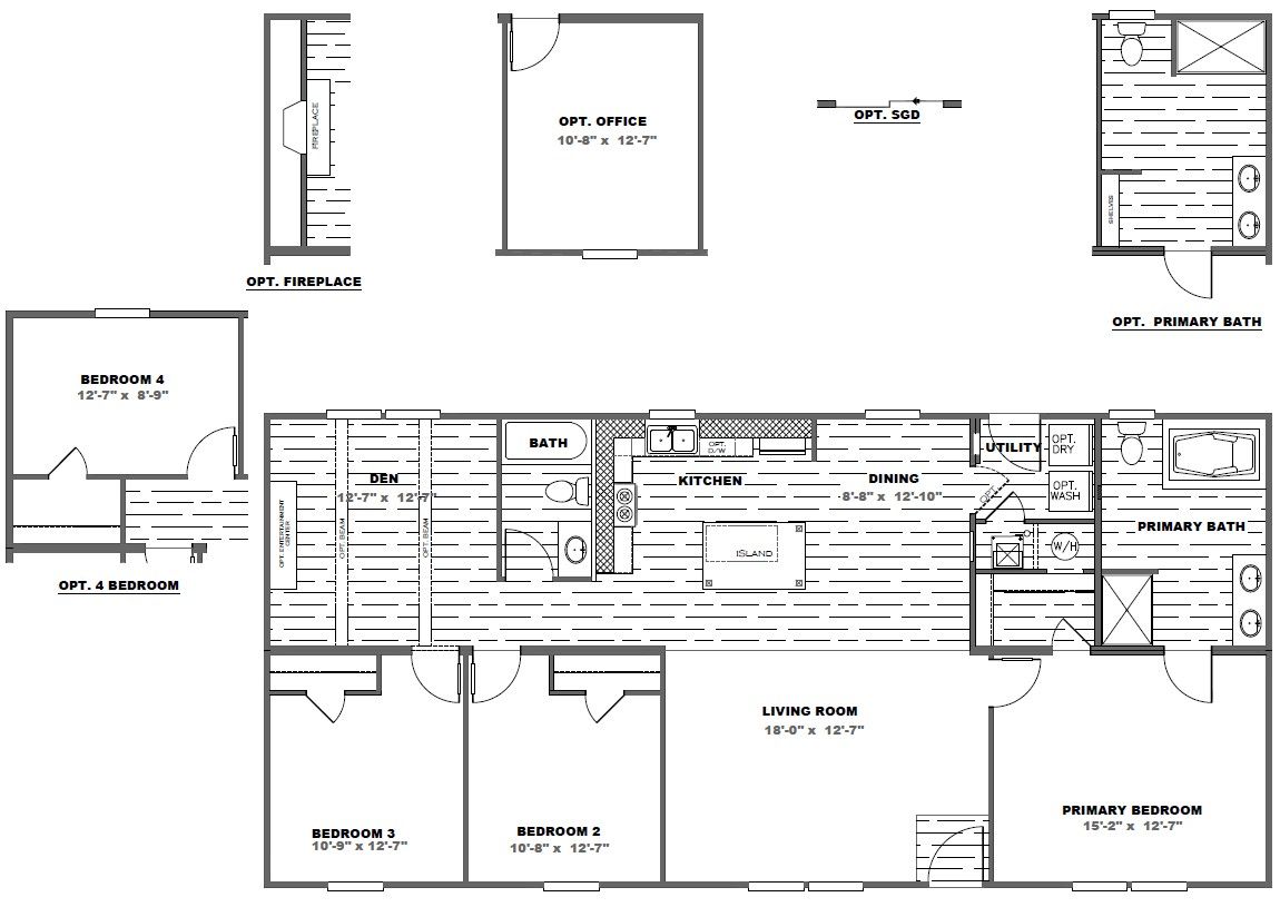 The TRADITION 56D Floor Plan. This Manufactured Mobile Home features 3 bedrooms and 2 baths.