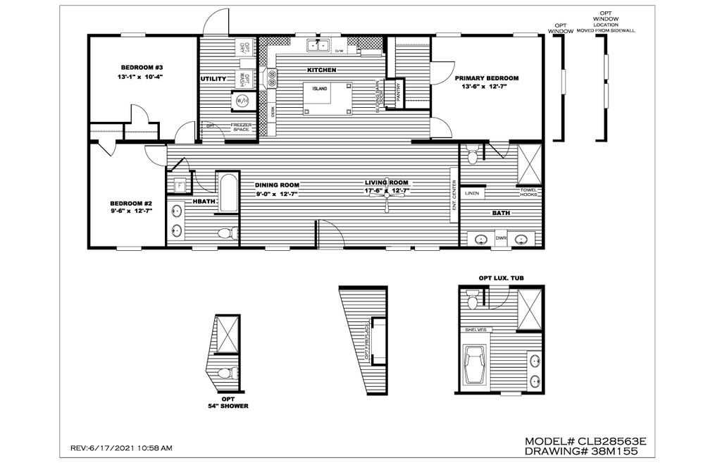 The BREEZE FARMHOUSE Floor Plan. This Manufactured Mobile Home features 3 bedrooms and 2 baths.