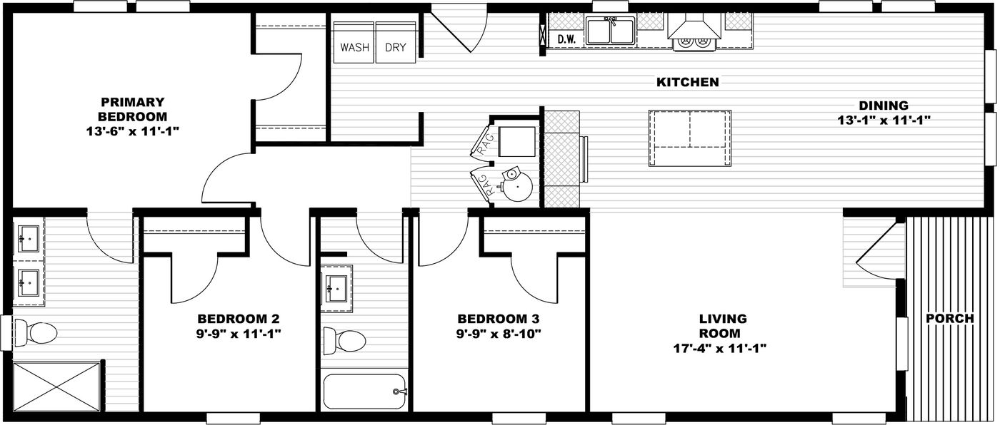 The WHOLE LOTTA LOVE Floor Plan. This Manufactured Mobile Home features 3 bedrooms and 2 baths.