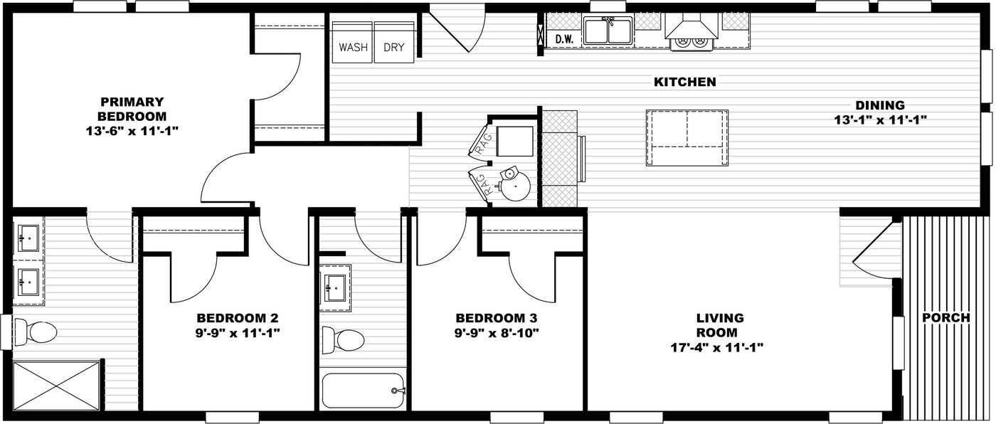 The WHOLE LOTTA LOVE Floor Plan. This Manufactured Mobile Home features 3 bedrooms and 2 baths.