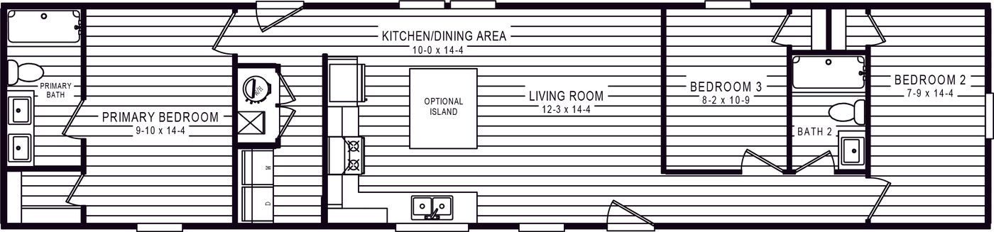 The 4202 "HATTERAS" 6616 Floor Plan. This Manufactured Mobile Home features 3 bedrooms and 2 baths.