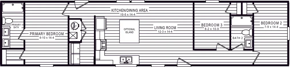 The 4202 "HATTERAS" 6616 Floor Plan. This Manufactured Mobile Home features 3 bedrooms and 2 baths.